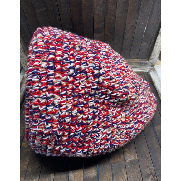 Handmade Crochet Red White Blue Cat Cave Pod Bed Hideaway Warm With Crochet Pad - Picture 3 of 10